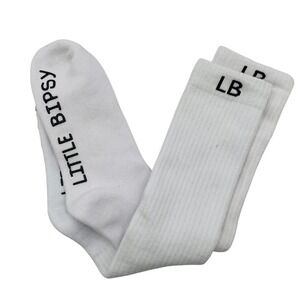 Little Bipsy Kids White Ribbed Crew Socks LB Logo OS One Size Unisex